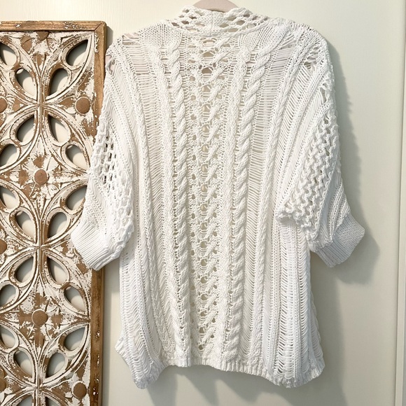 Moth x Anthropologie White Crochet Open Weave Dolman Cardigan Sweater - Picture 11 of 13